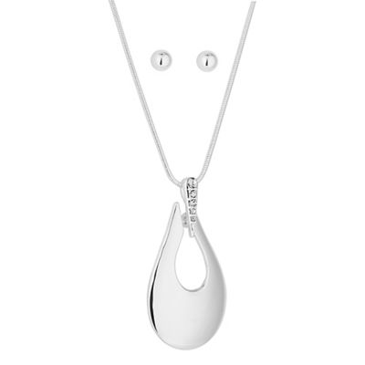 Silver teardrop necklace and earring set